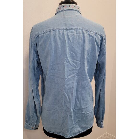 VTG Northern Reflections Chambray Shirt M Blue Embroidered Denim GUC - Picture 2 of 11